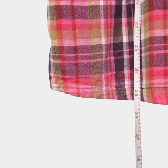 Soft Surroundings Plaid Cotton Gauze Blouse Short Sleeve Pink M Spring Preppy - Picture 7 of 10